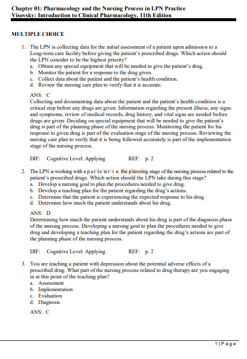 TEST BANK for Introduction to Clinical Pharmacology 11th Edition by Constance G. Visovsky, Cheryl H Zambroski, and Shirley Hosler - Image 3