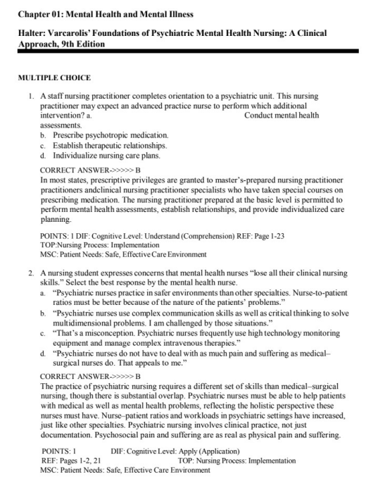 Test Bank for Varcarolis' Foundations of Psychiatric-Mental Health Nursing a Clinical Approach 9th Edition by Margaret Jordan Halter - Image 2